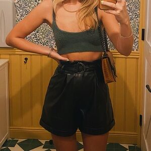 Pull&Bear High Waist Black Leather Shorts